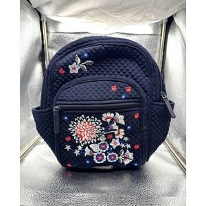 Vera Bradley Quilted Mini Backpack Navy Floral Embroidered Patriotic Stars Bag